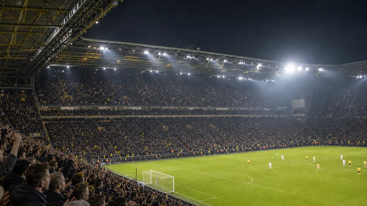 Fotballarena med flomlys før TV-sendt kamp
